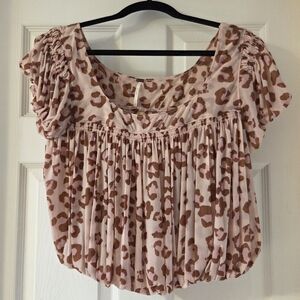 Free People Pink and Brown Leopard-Print Peasant Top